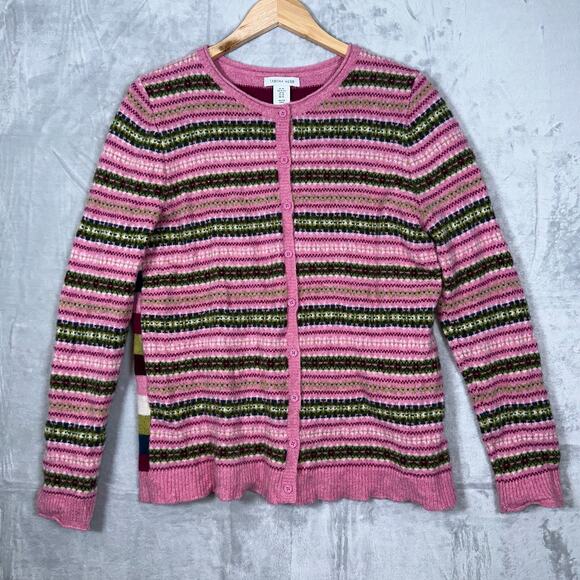 Tabitha Webb Cardigan Women's XL Wool Blend Sweater Fair Isle Stripe Button Up - Picture 1 of 13